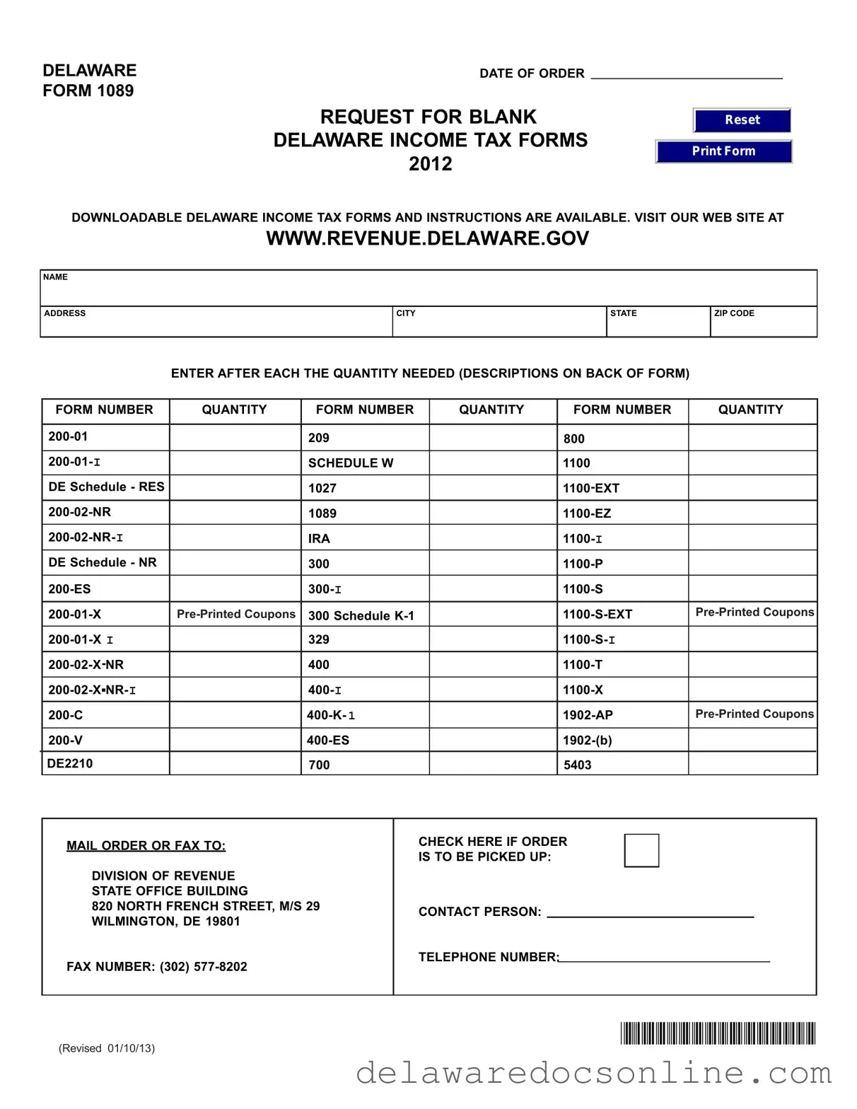 Fill Out Your Delaware 1089 Form