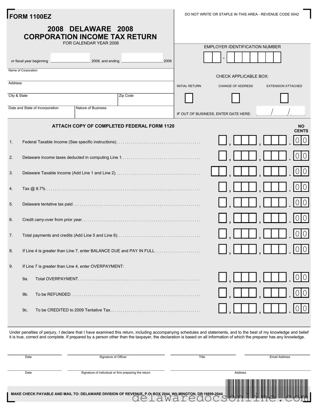 Fill Out Your Delaware 1100Ez Form