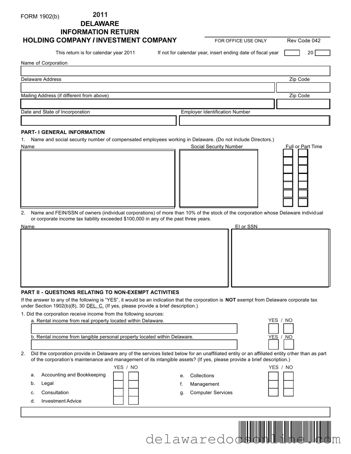 Fill Out Your Delaware 1902 B Form