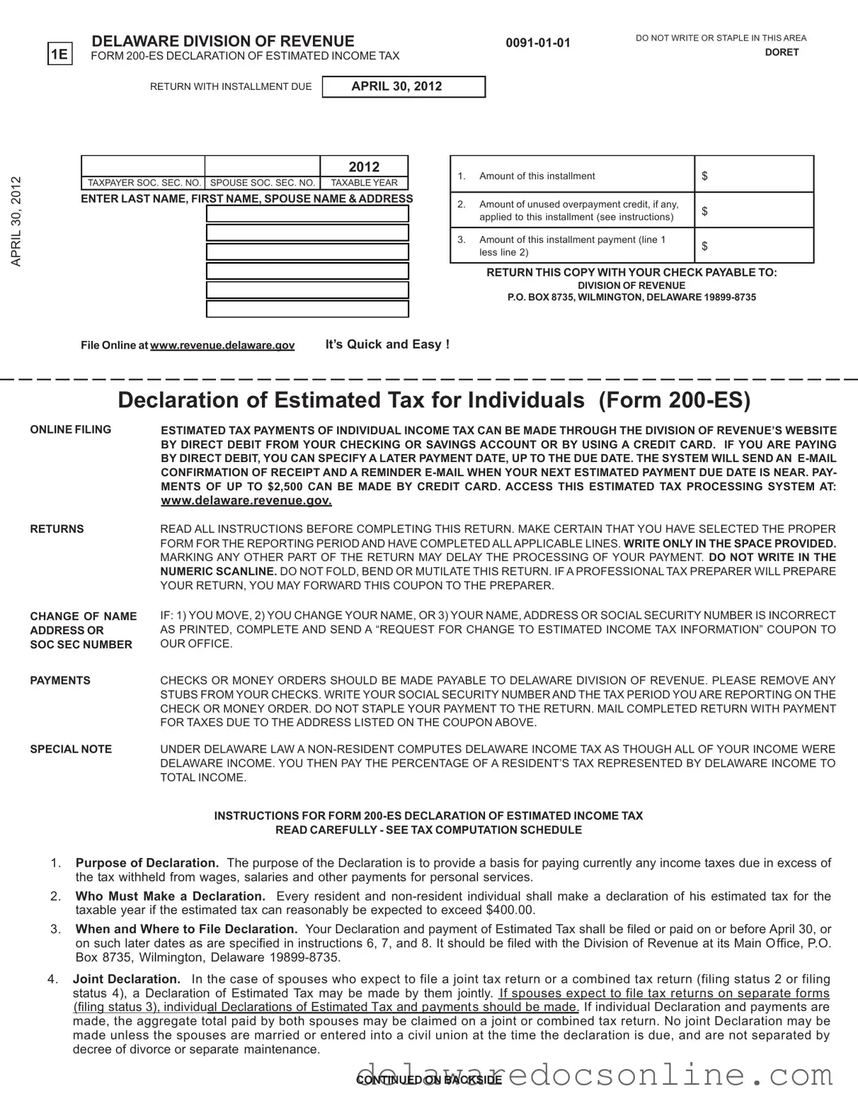 Fill Out Your Delaware 200 Es Form