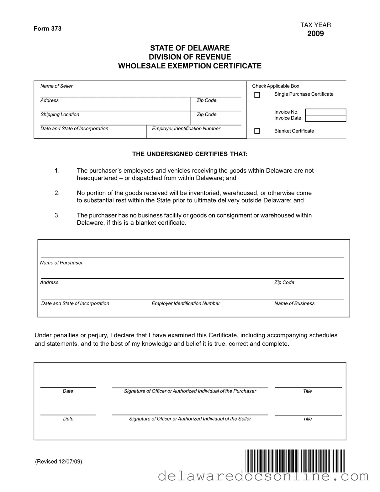 Fill Out Your Delaware 373 Form