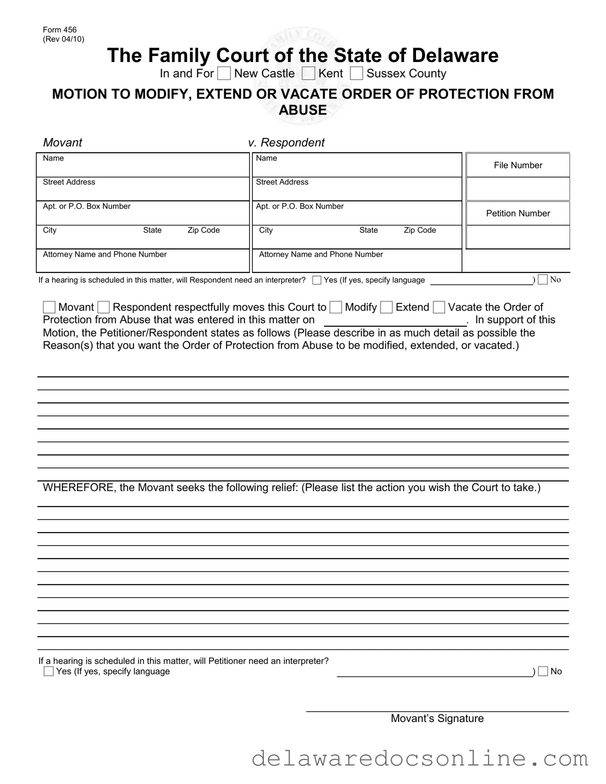 Fill Out Your Delaware 456 Form