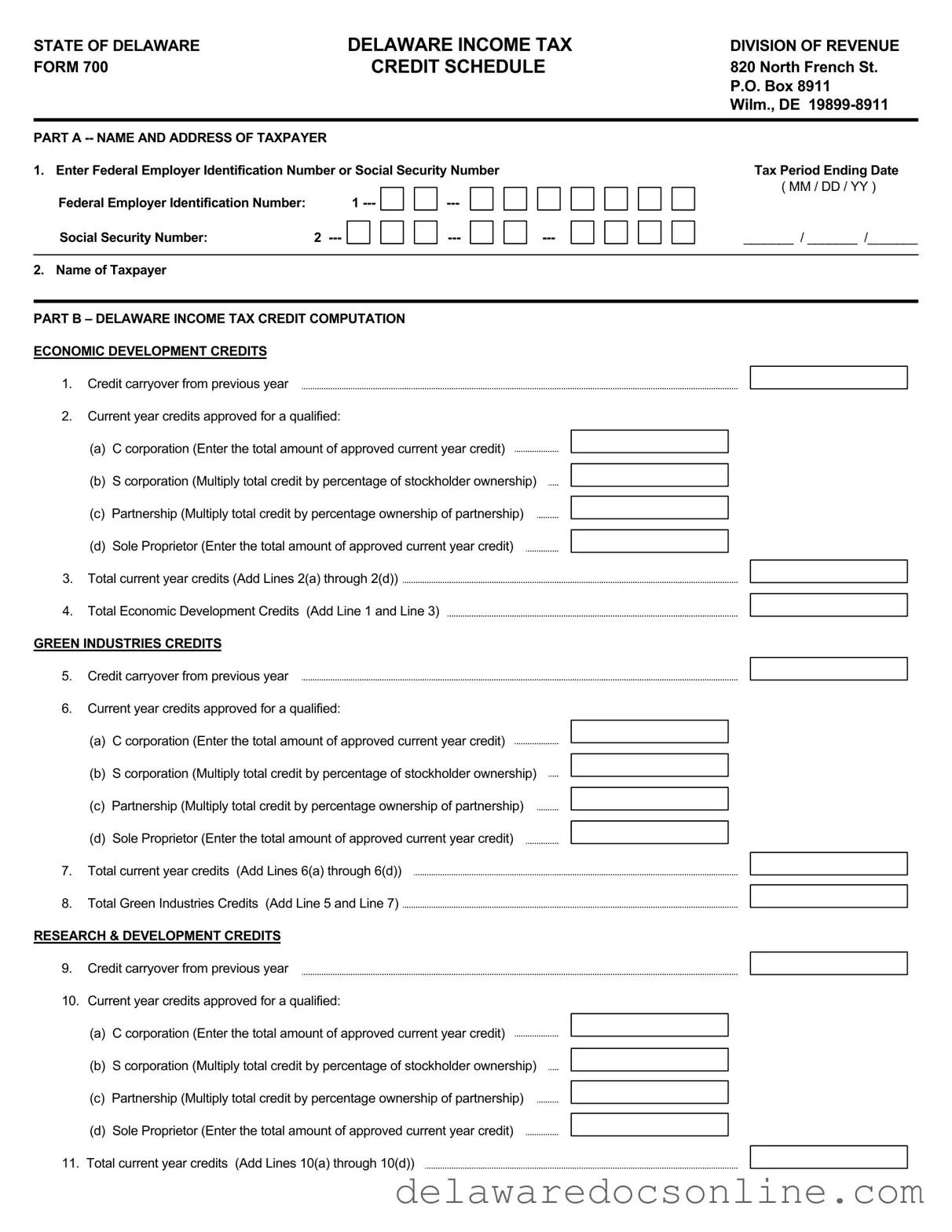 Fill Out Your Delaware 700 Form