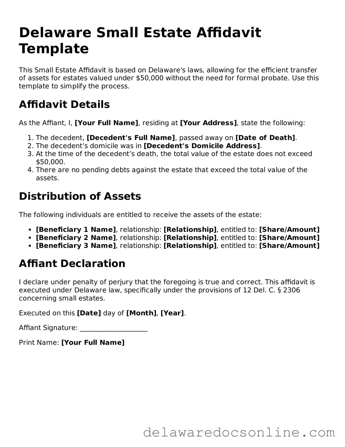 Attorney-Verified  Small Estate Affidavit Document for Delaware
