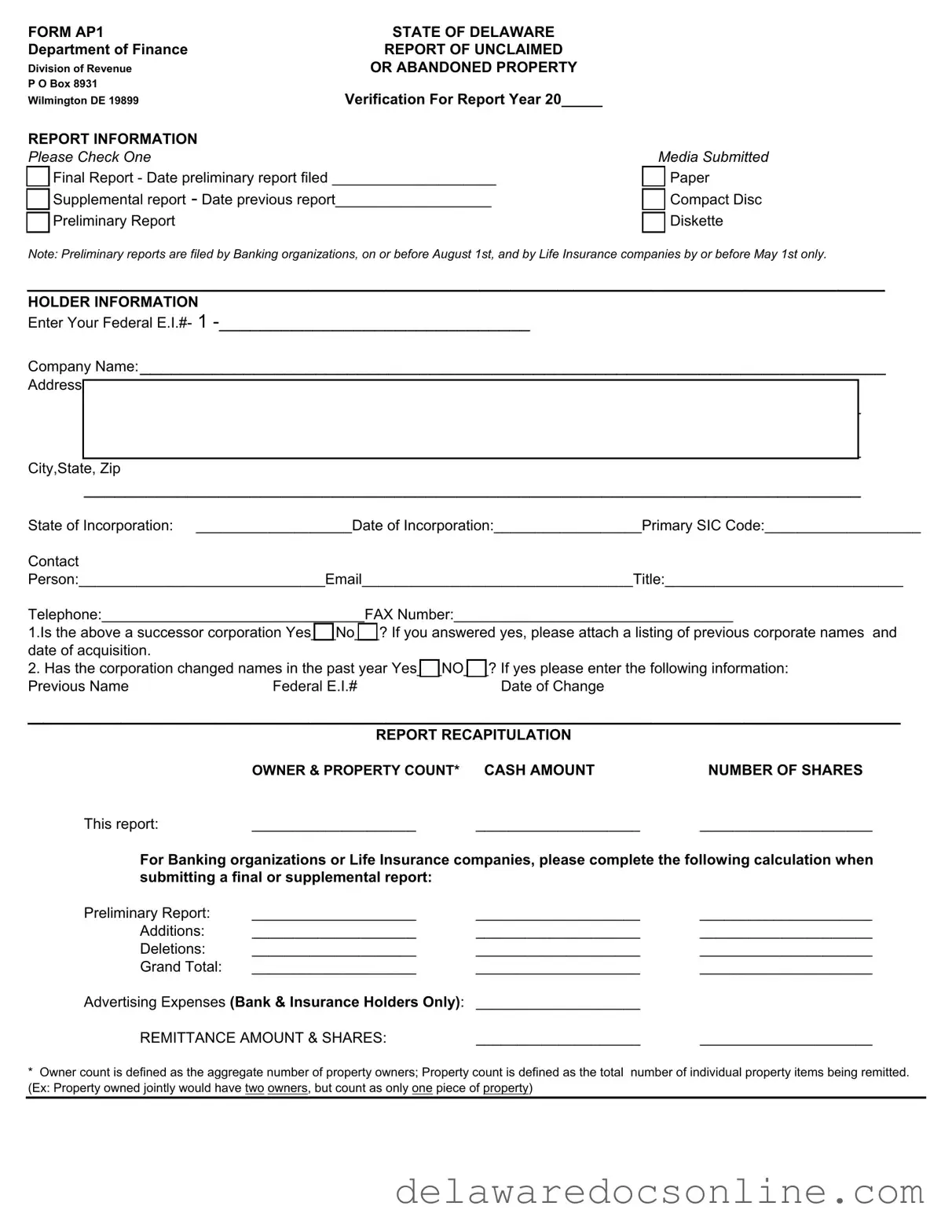 Fill Out Your Delaware Ap1 Form