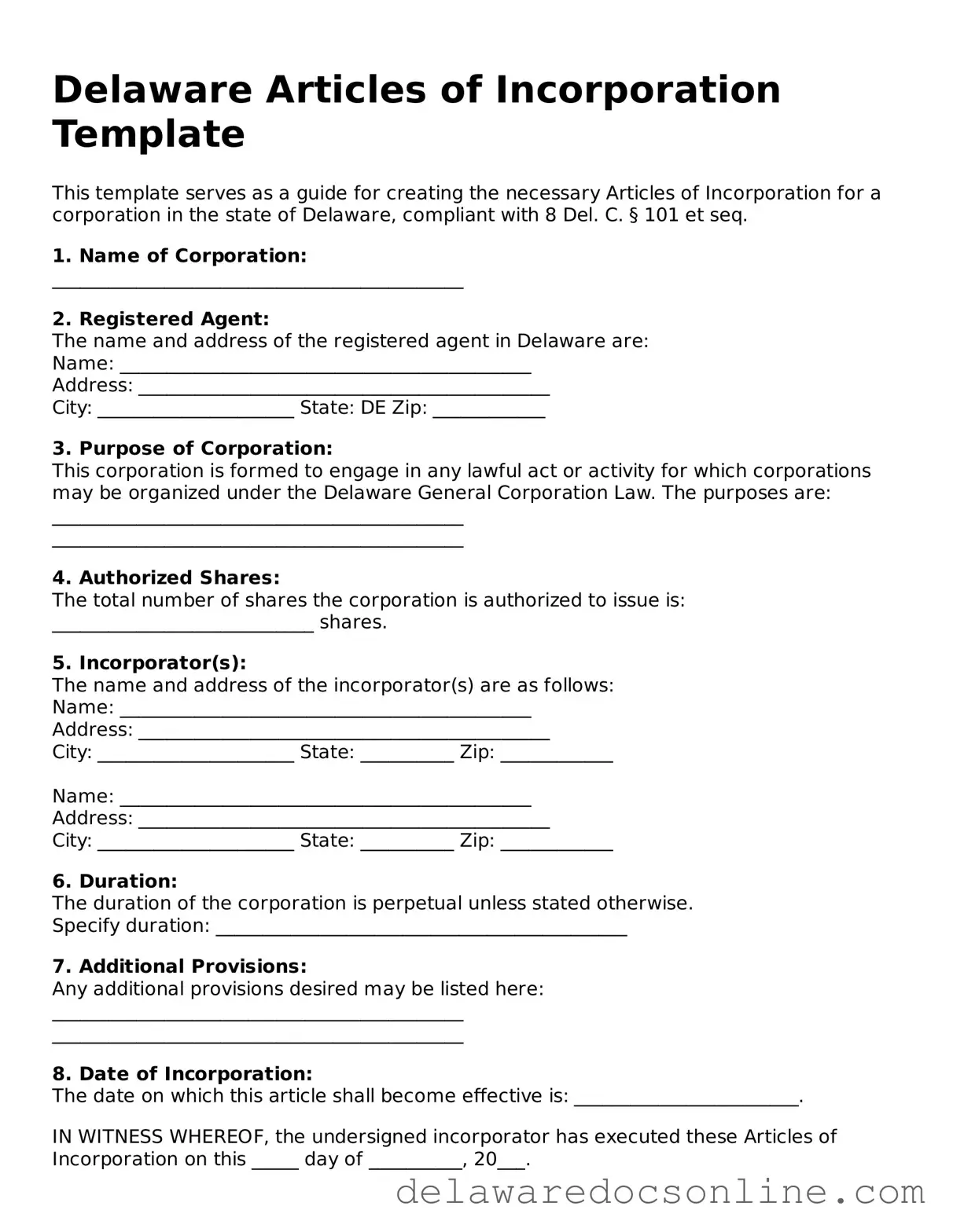 Attorney-Verified  Articles of Incorporation Document for Delaware