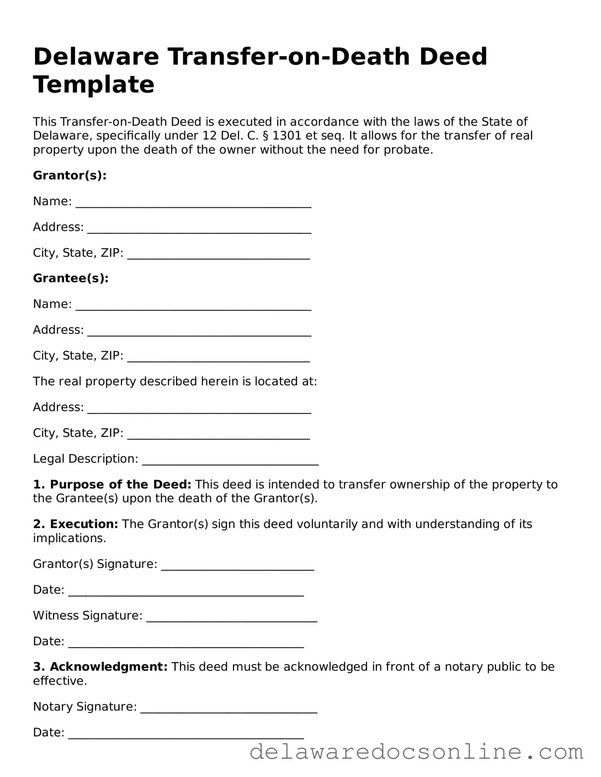 Attorney-Verified  Transfer-on-Death Deed Document for Delaware
