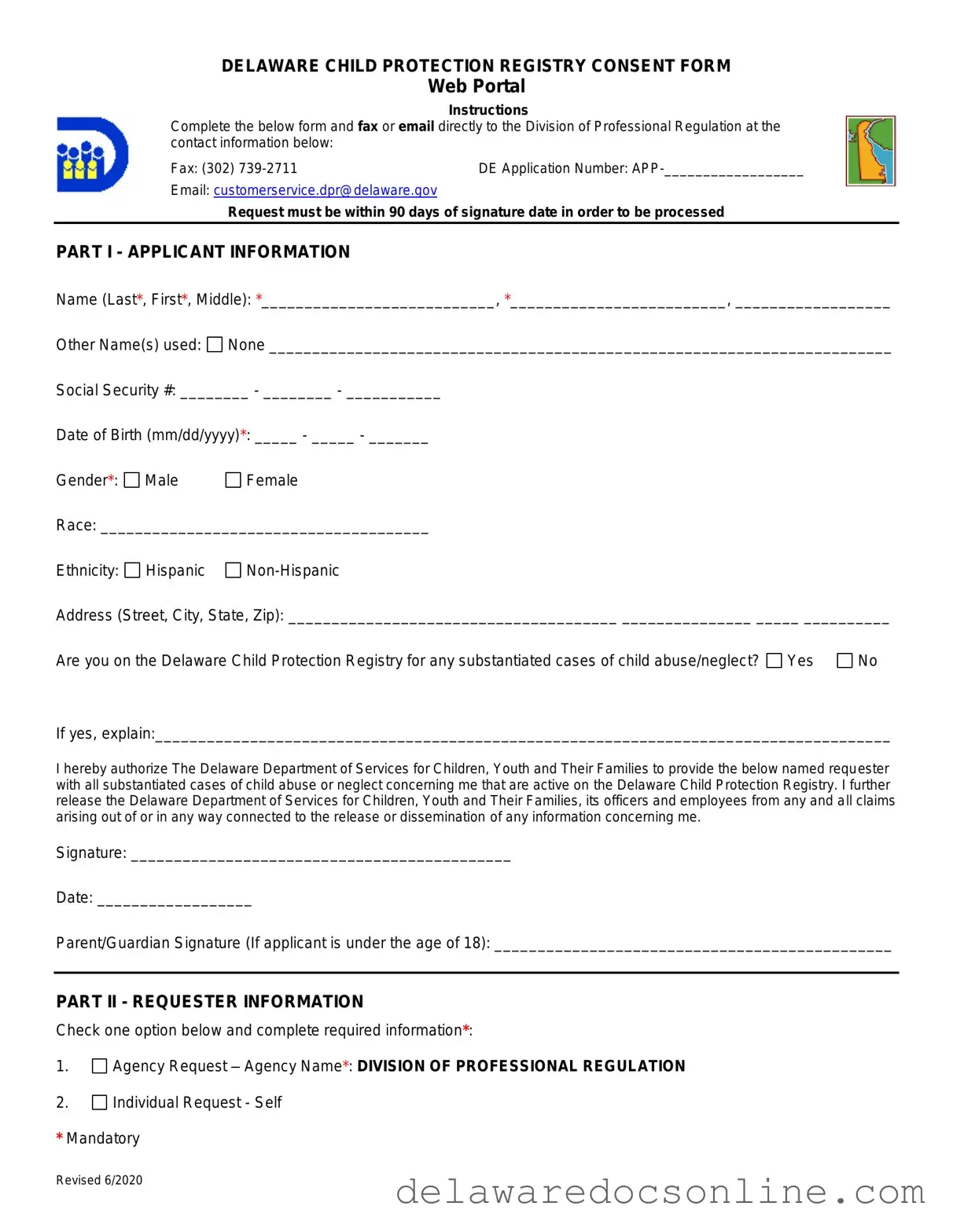 Fill Out Your Delaware Child Protective Registry Form