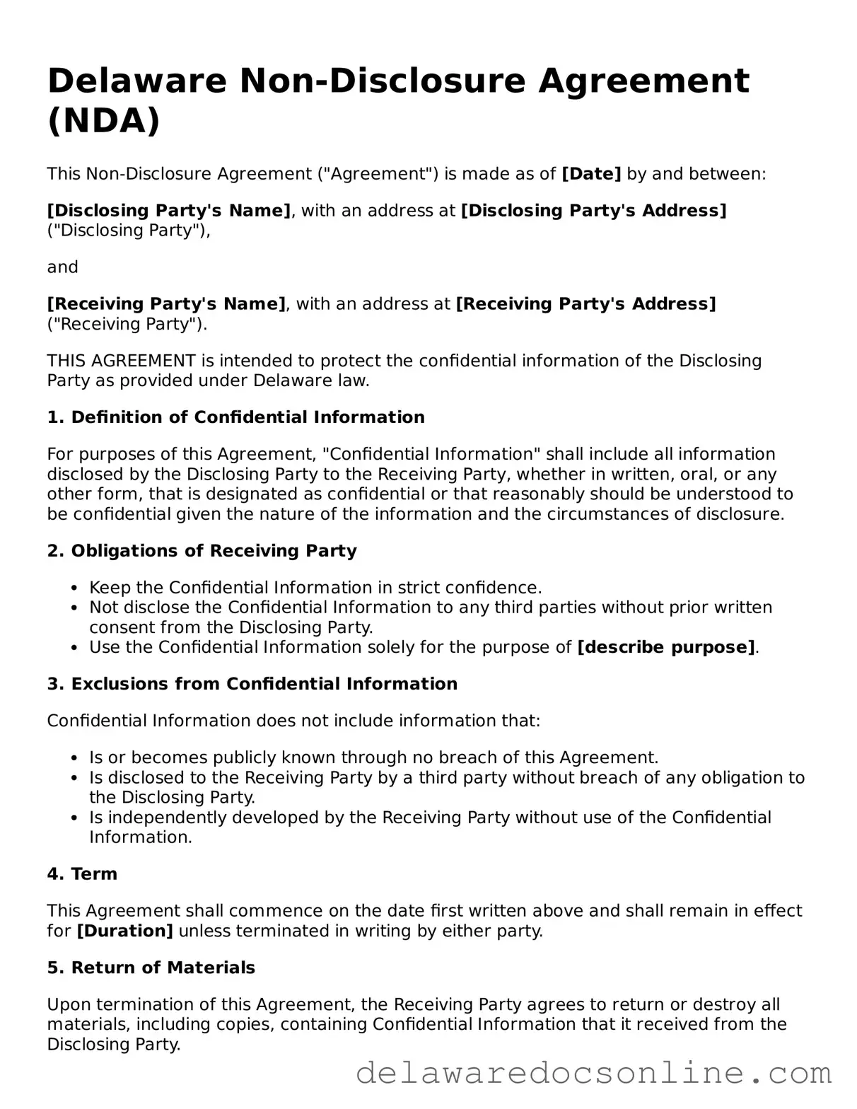 Attorney-Verified  Non-disclosure Agreement Document for Delaware