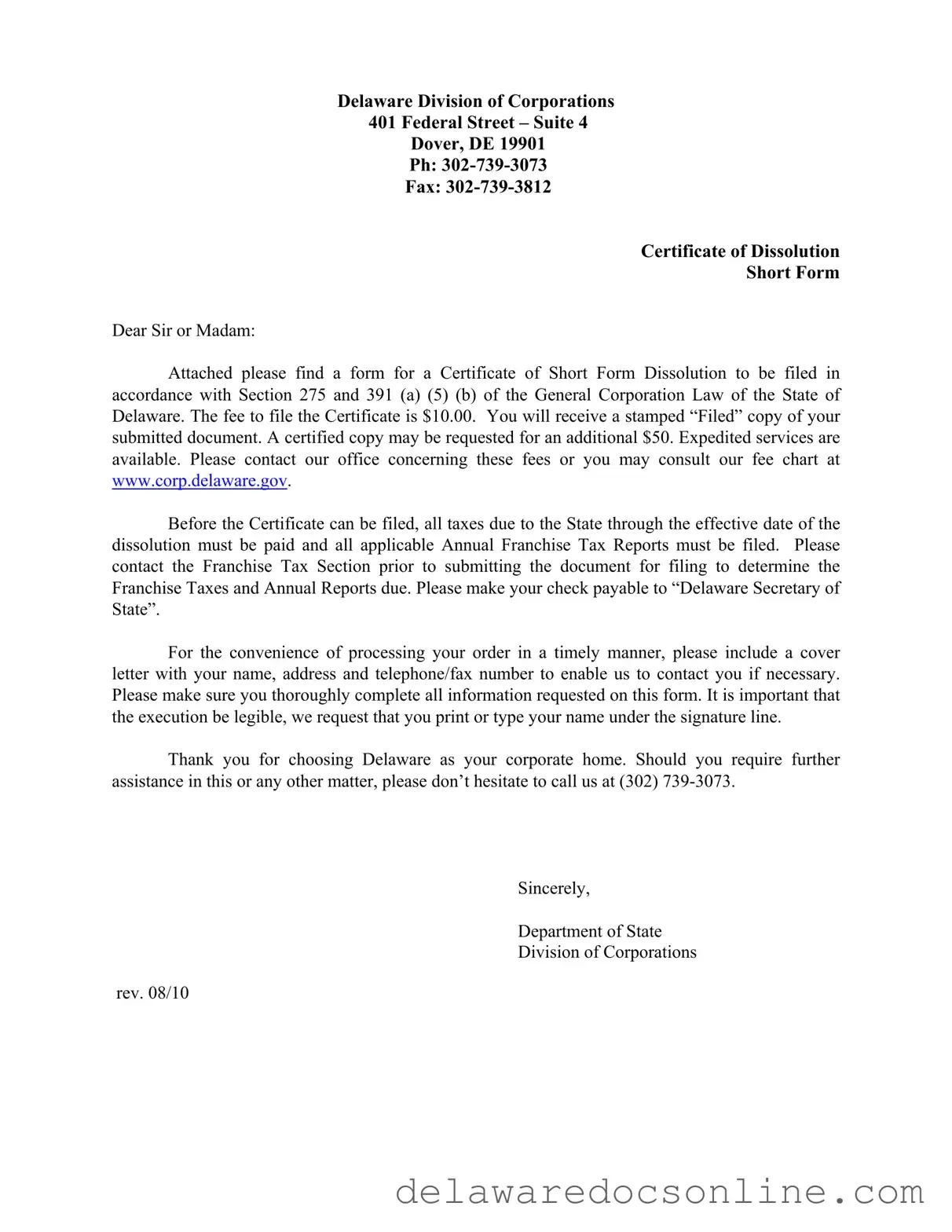 Fill Out Your Delaware Corporation Dissolution Form