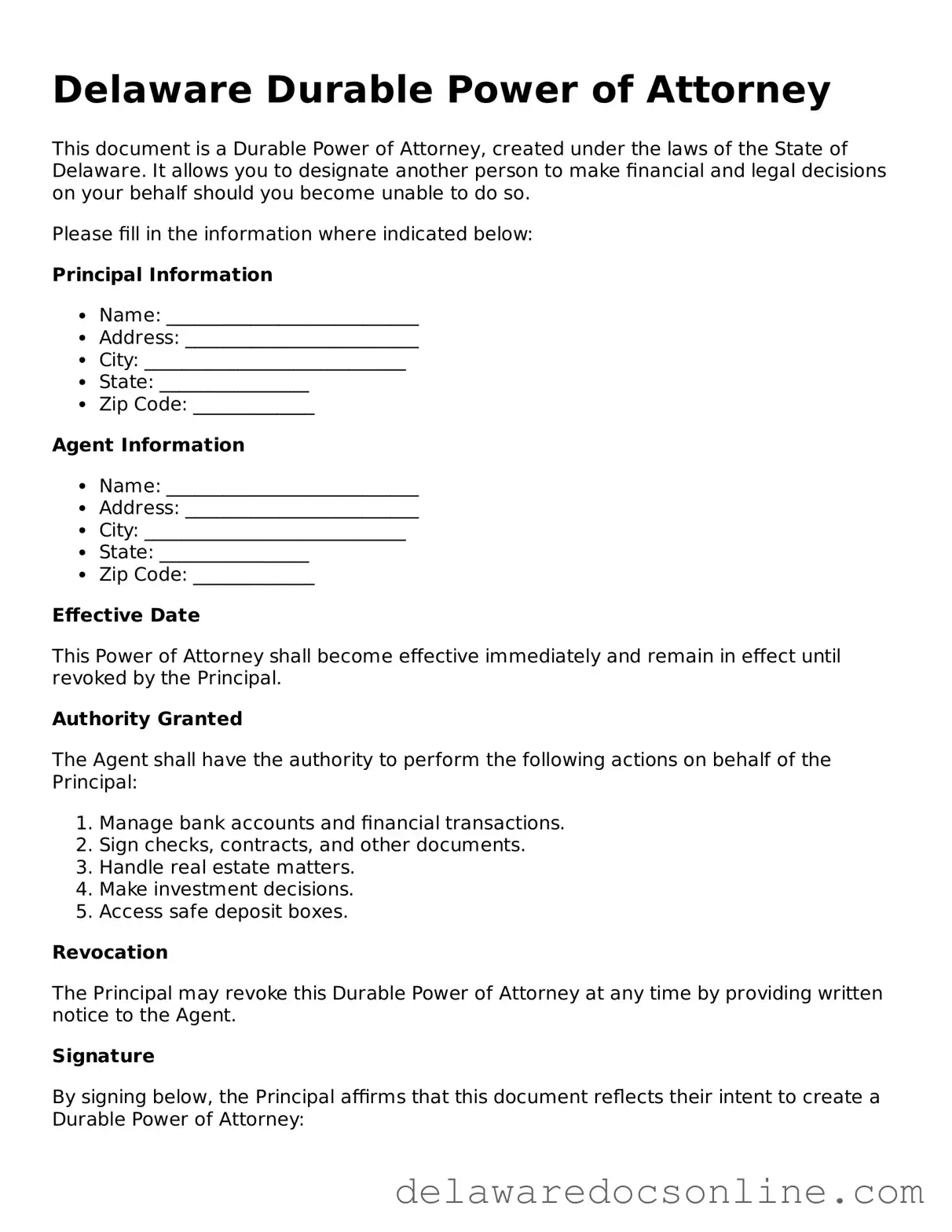 Attorney-Verified  Durable Power of Attorney Document for Delaware