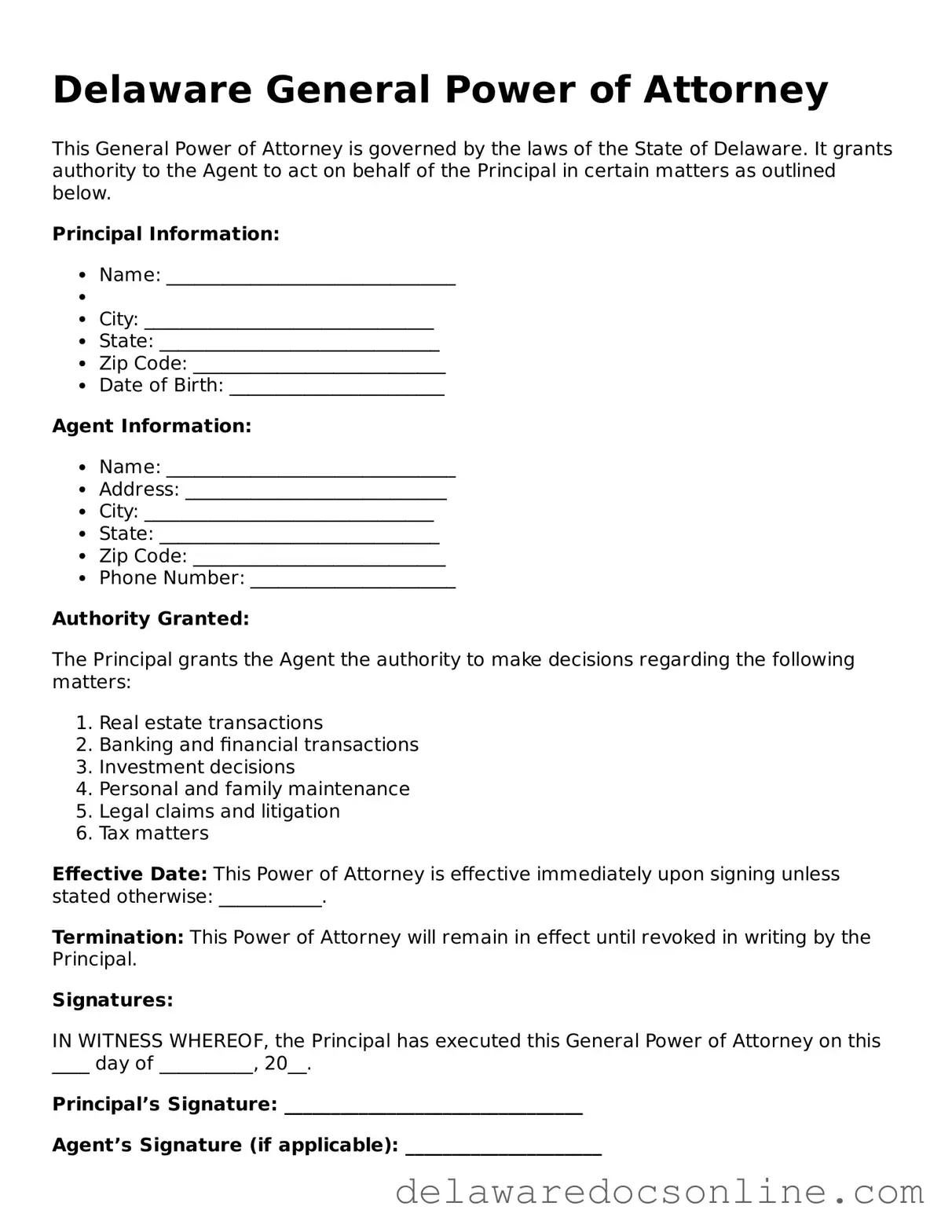 Attorney-Verified  General Power of Attorney Document for Delaware