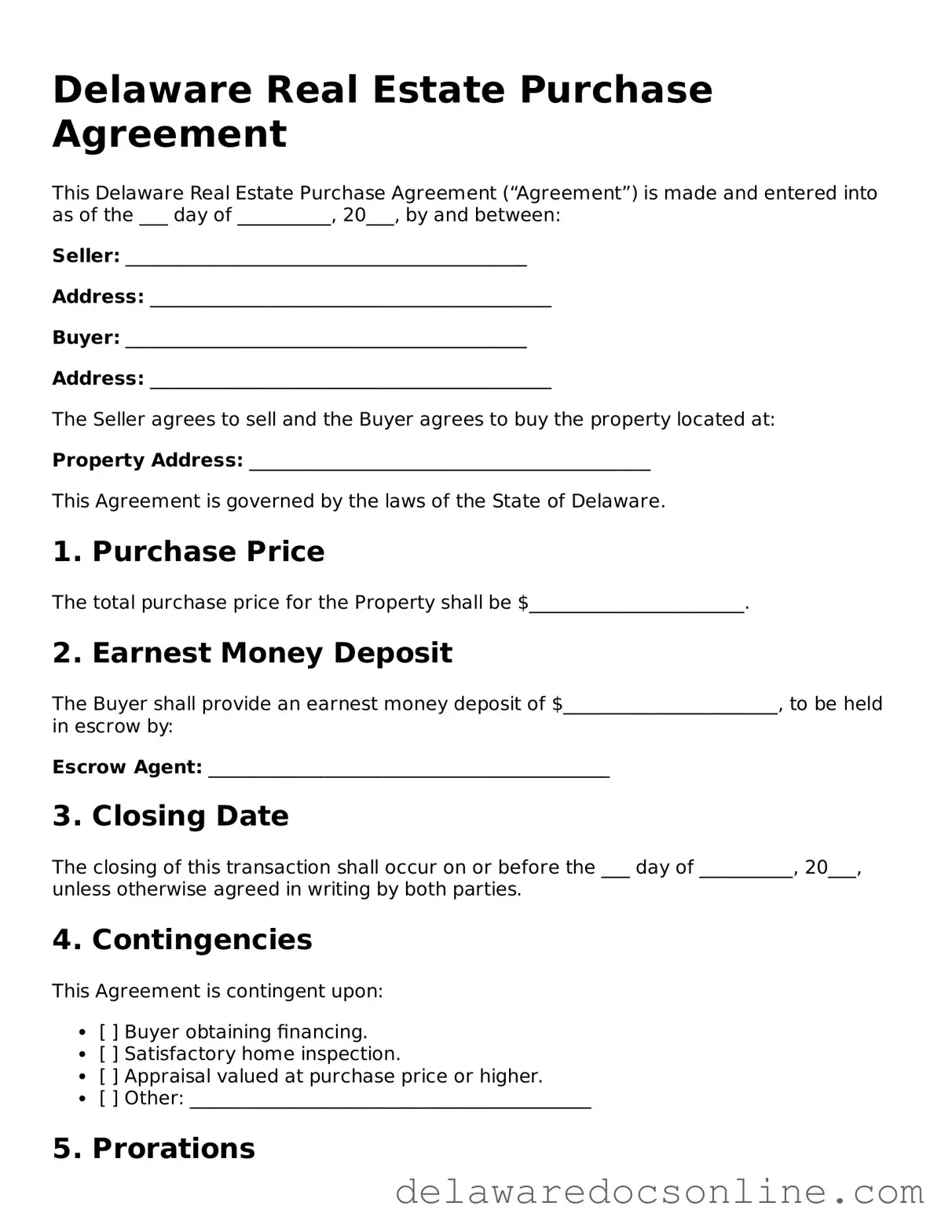 Attorney-Verified  Real Estate Purchase Agreement Document for Delaware