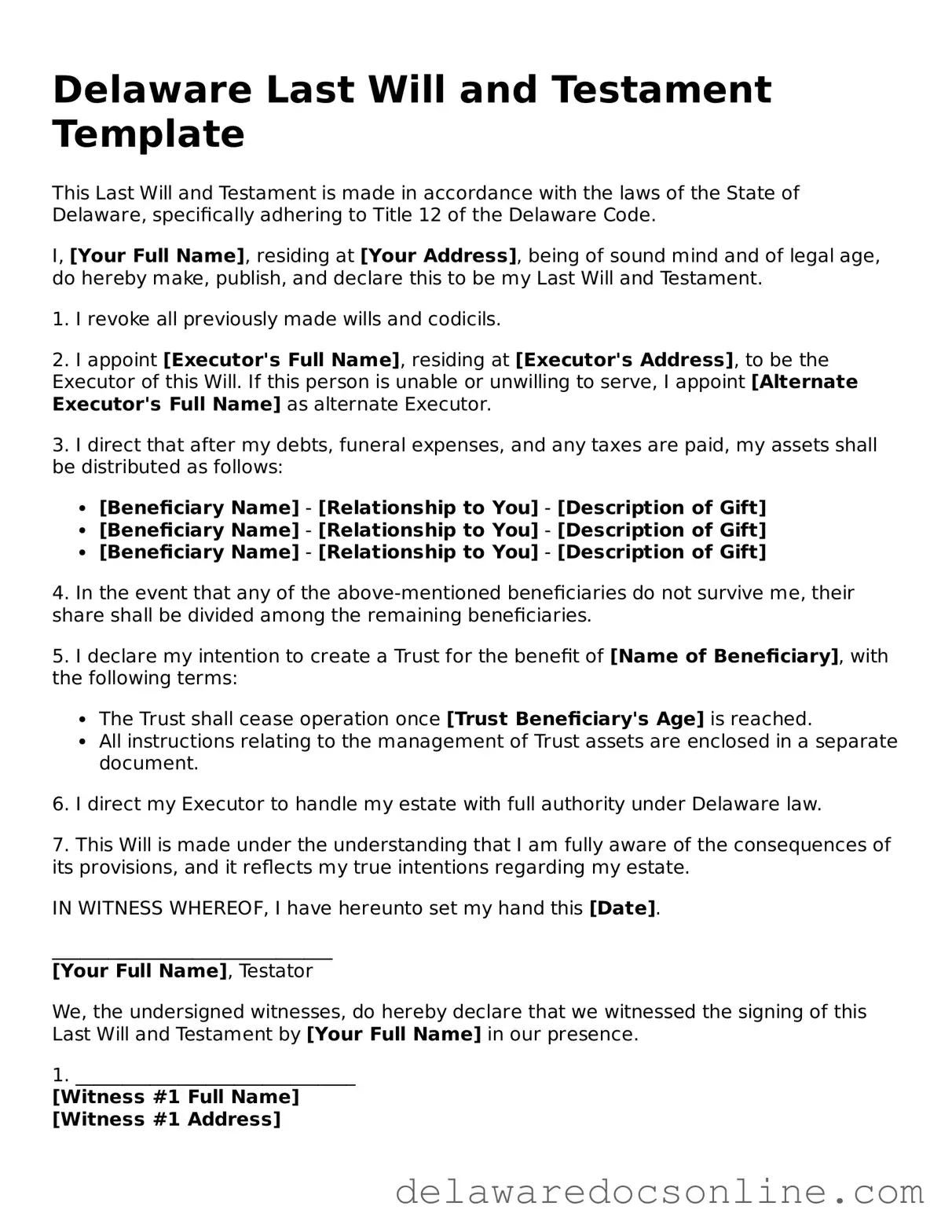 Attorney-Verified  Last Will and Testament Document for Delaware