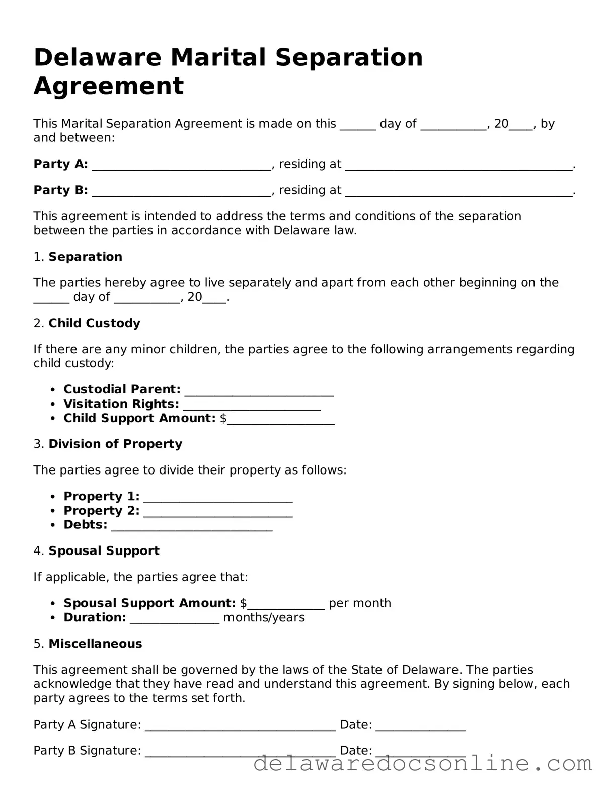 Attorney-Verified  Marital Separation Agreement Document for Delaware
