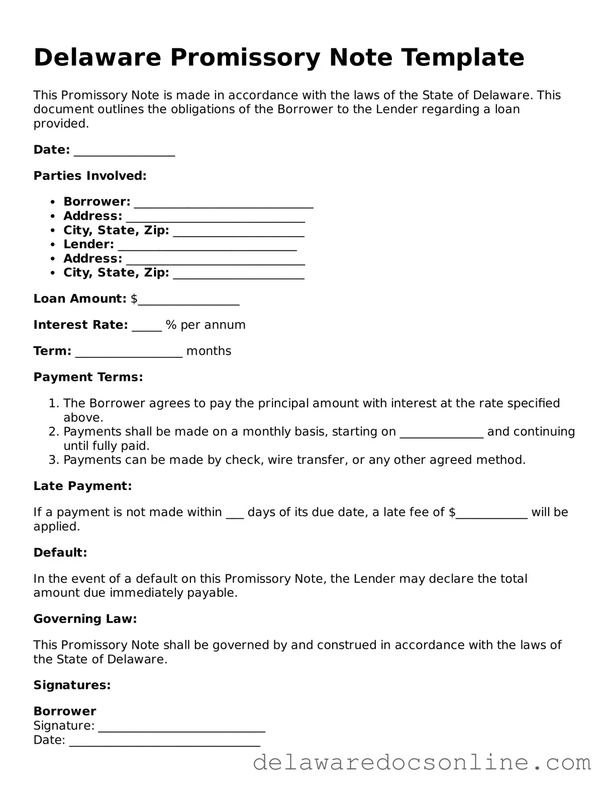 Attorney-Verified  Promissory Note Document for Delaware
