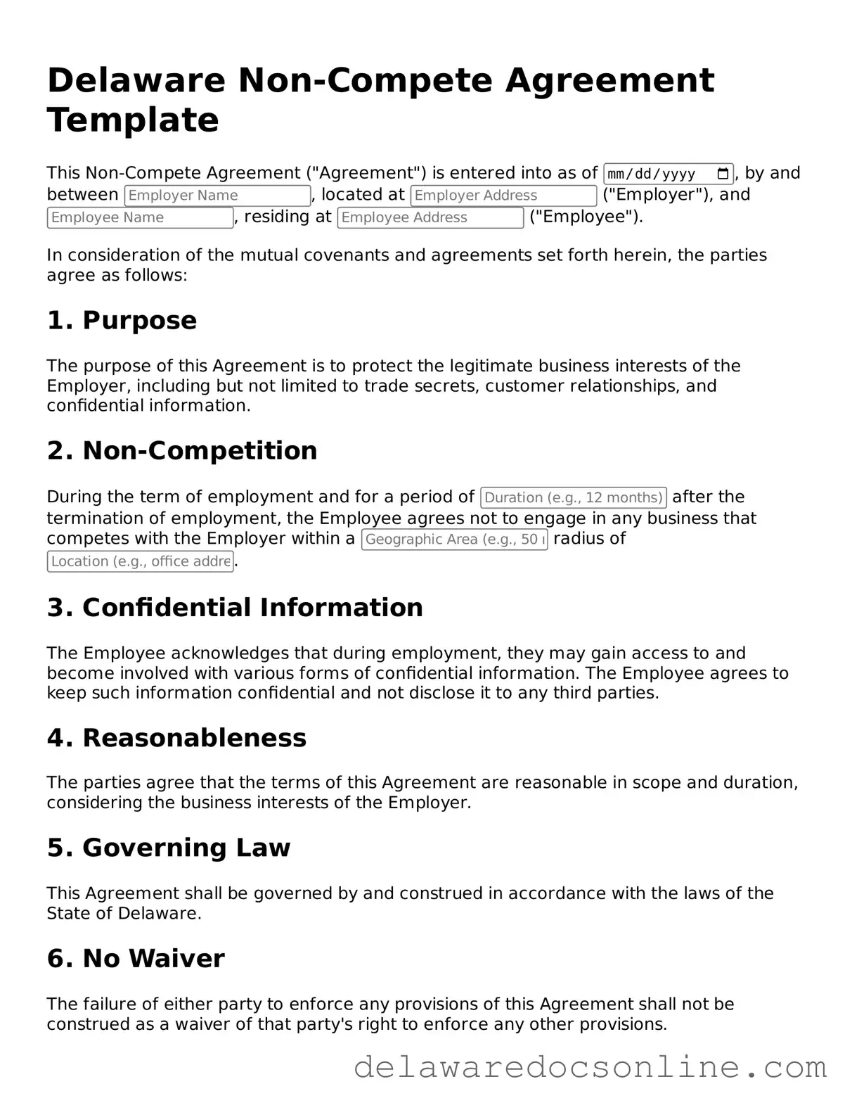 Attorney-Verified  Non-compete Agreement Document for Delaware