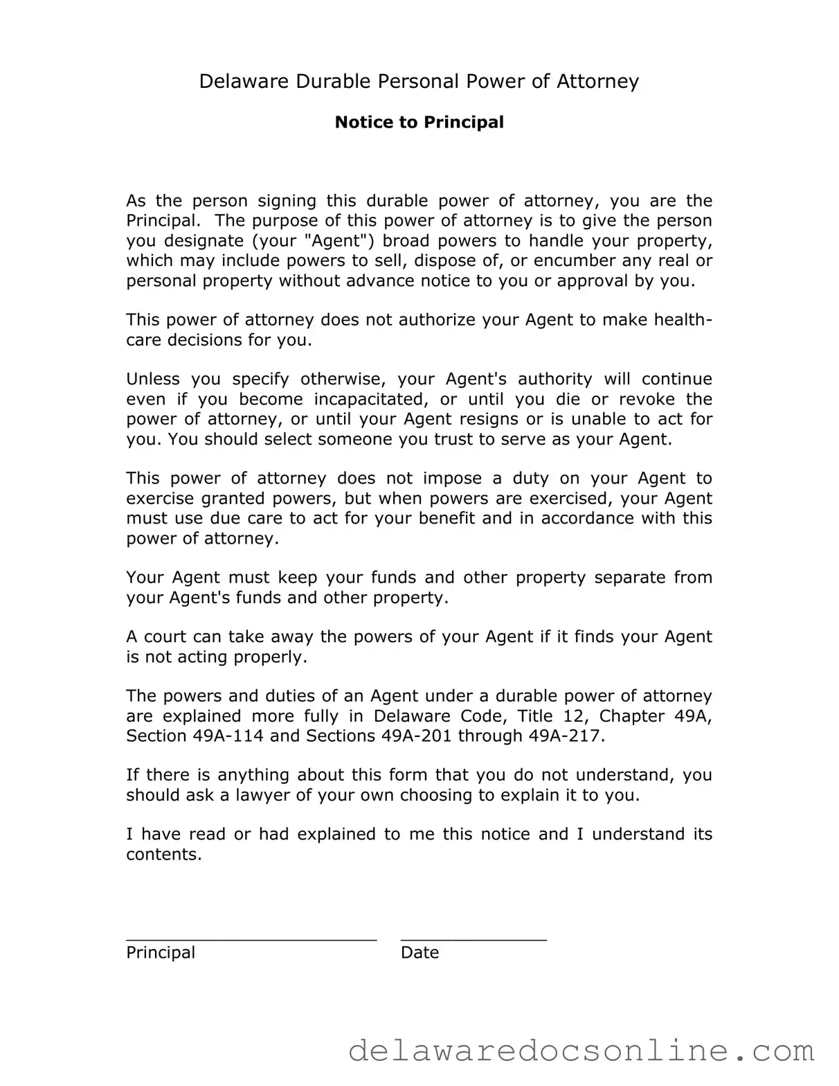 Fill Out Your Delaware Notice To Principal Form