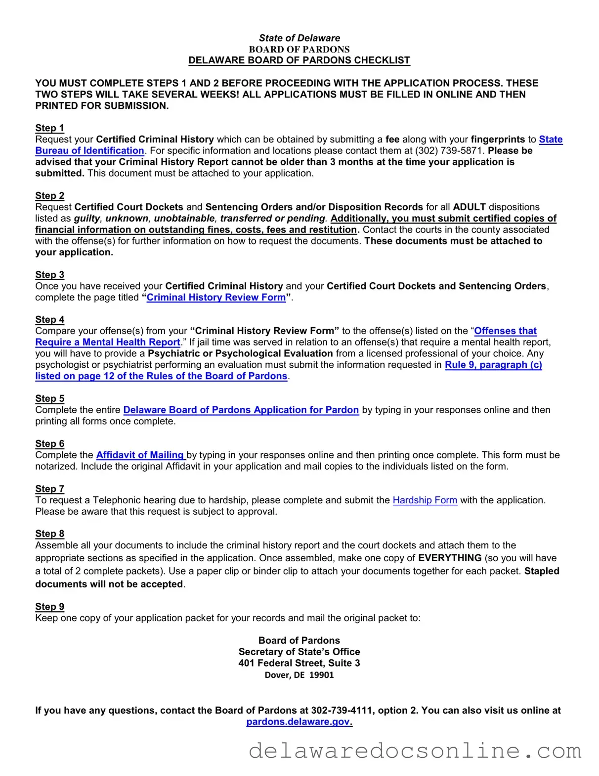 Fill Out Your Delaware Pardon Application Form