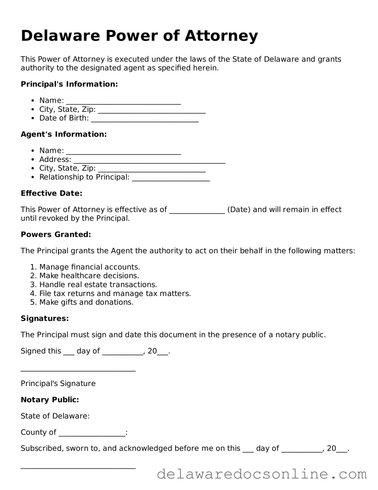 Attorney-Verified  Power of Attorney Document for Delaware