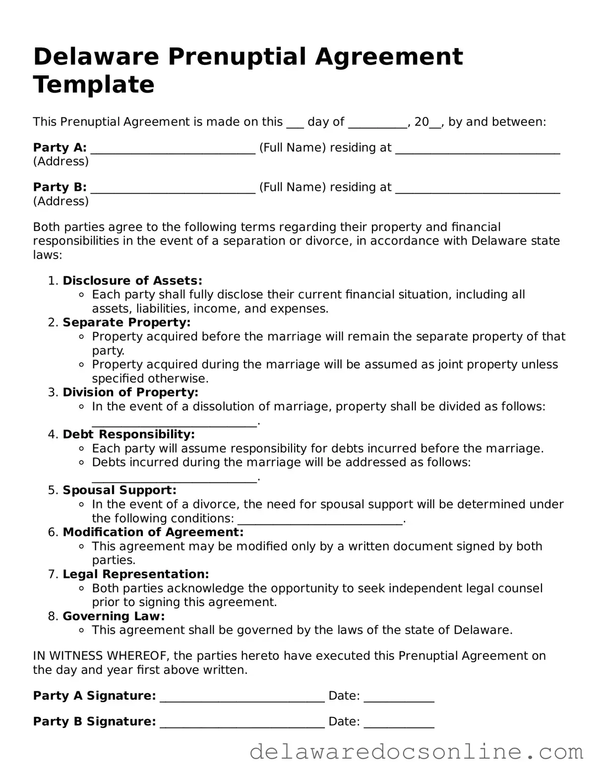 Attorney-Verified  Prenuptial Agreement Document for Delaware