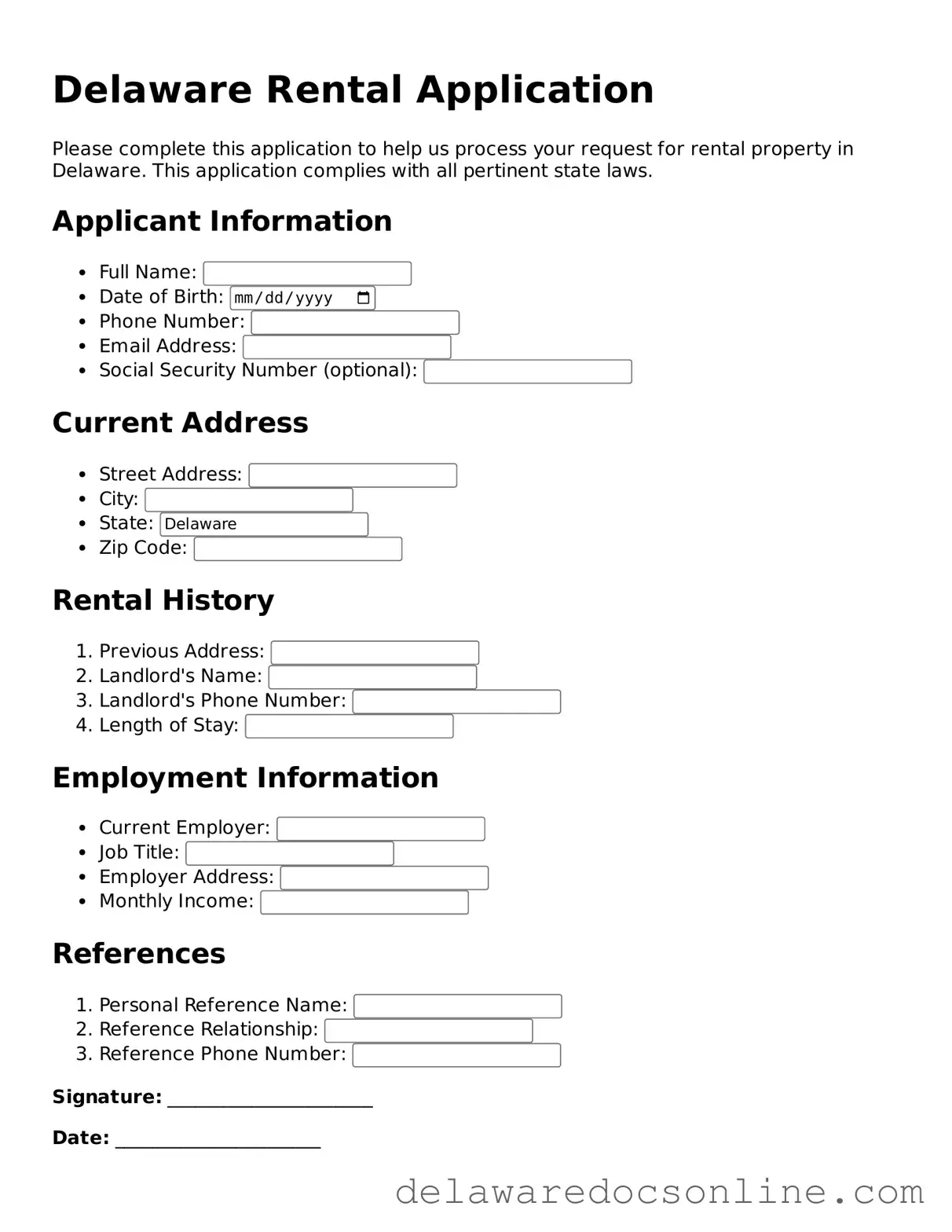 Attorney-Verified  Rental Application Document for Delaware