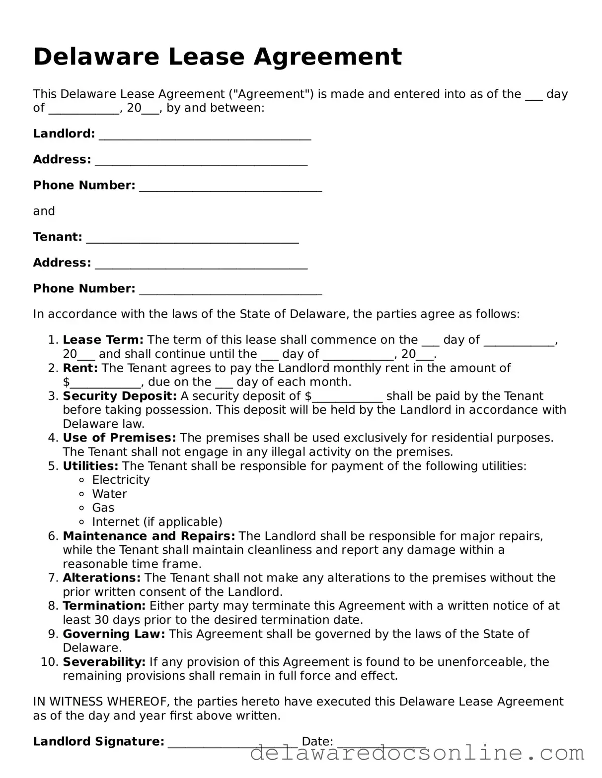 Attorney-Verified  Lease Agreement Document for Delaware