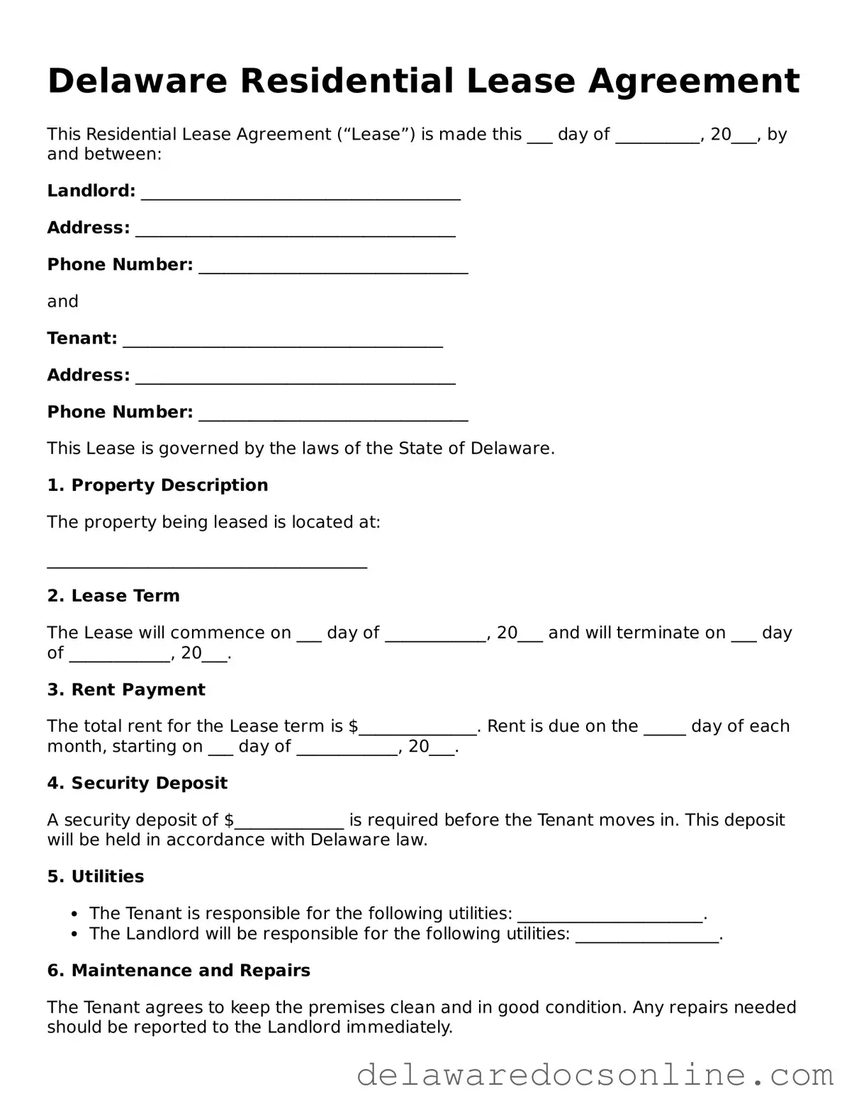 Attorney-Verified  Residential Lease Agreement Document for Delaware