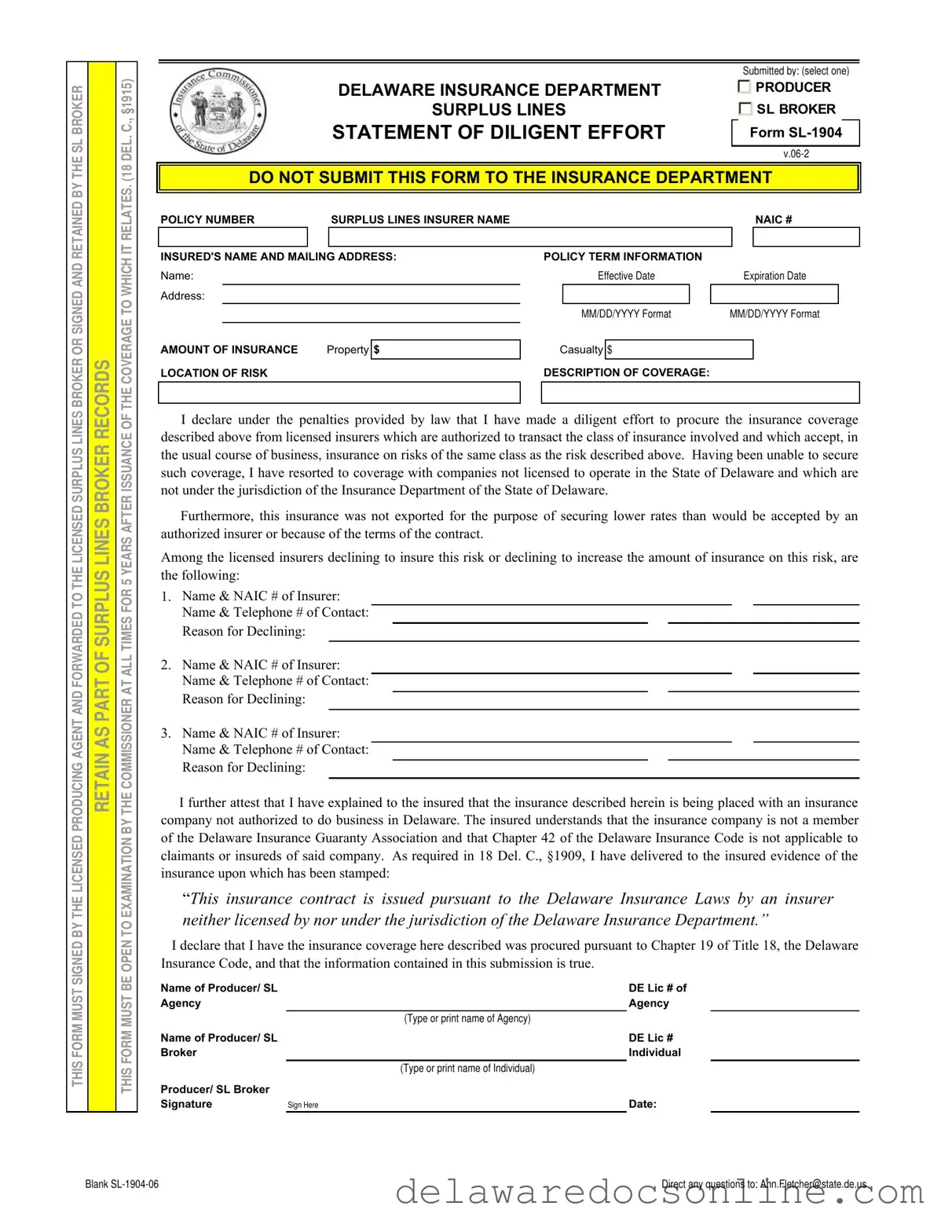 Fill Out Your Delaware Sl Form