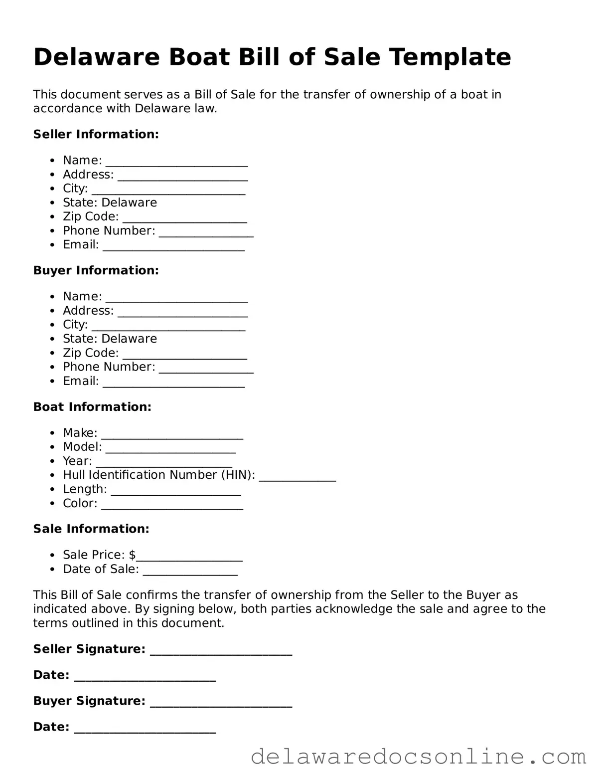 Attorney-Verified  Boat Bill of Sale Document for Delaware