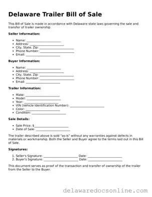 Attorney-Verified  Trailer Bill of Sale Document for Delaware