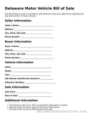 Attorney-Verified  Motor Vehicle Bill of Sale Document for Delaware