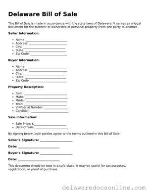Attorney-Verified  Bill of Sale Document for Delaware