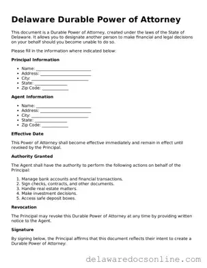 Attorney-Verified  Durable Power of Attorney Document for Delaware