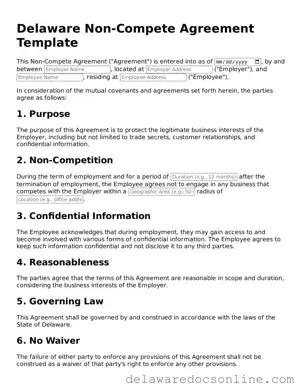 Attorney-Verified  Non-compete Agreement Document for Delaware