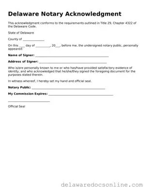 Attorney-Verified  Notary Acknowledgement Document for Delaware